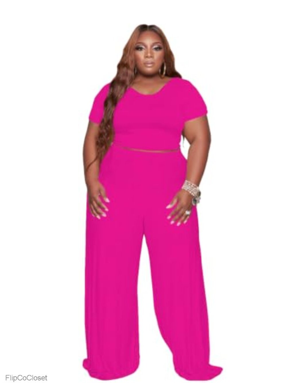 Women's Plus Size Two Piece Sweatsuit Set Short Sleeve Backless Crop Top Wide